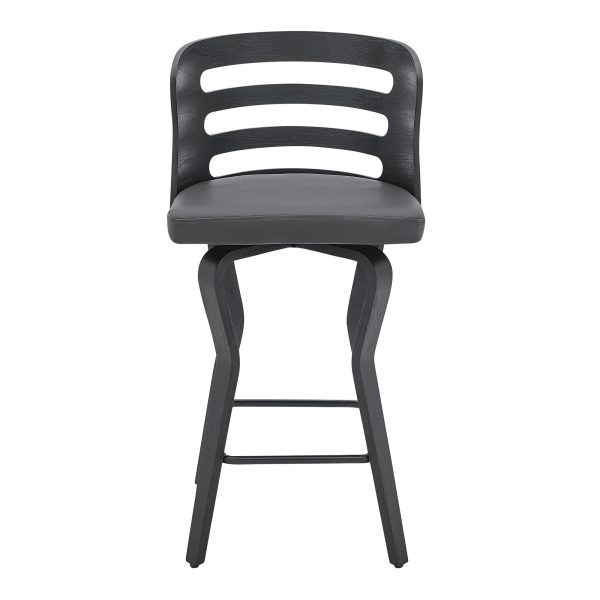 25" Gray And Black Faux Leather And Iron Swivel Low Back Counter Height Bar Chair - Image 3