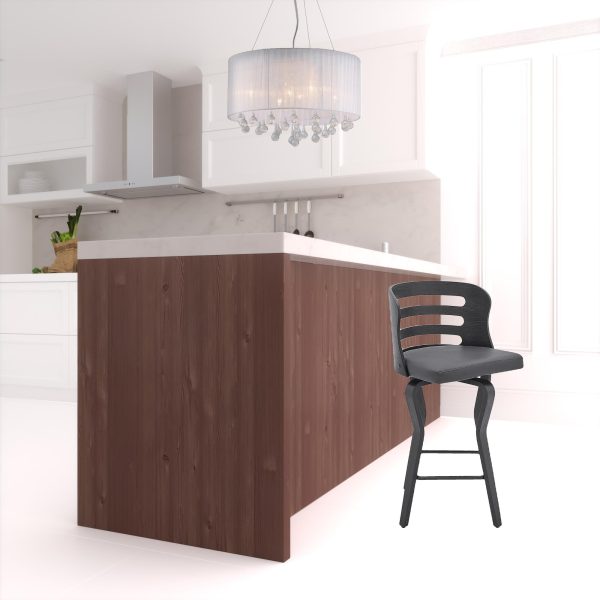 25" Gray And Black Faux Leather And Iron Swivel Low Back Counter Height Bar Chair - Image 2