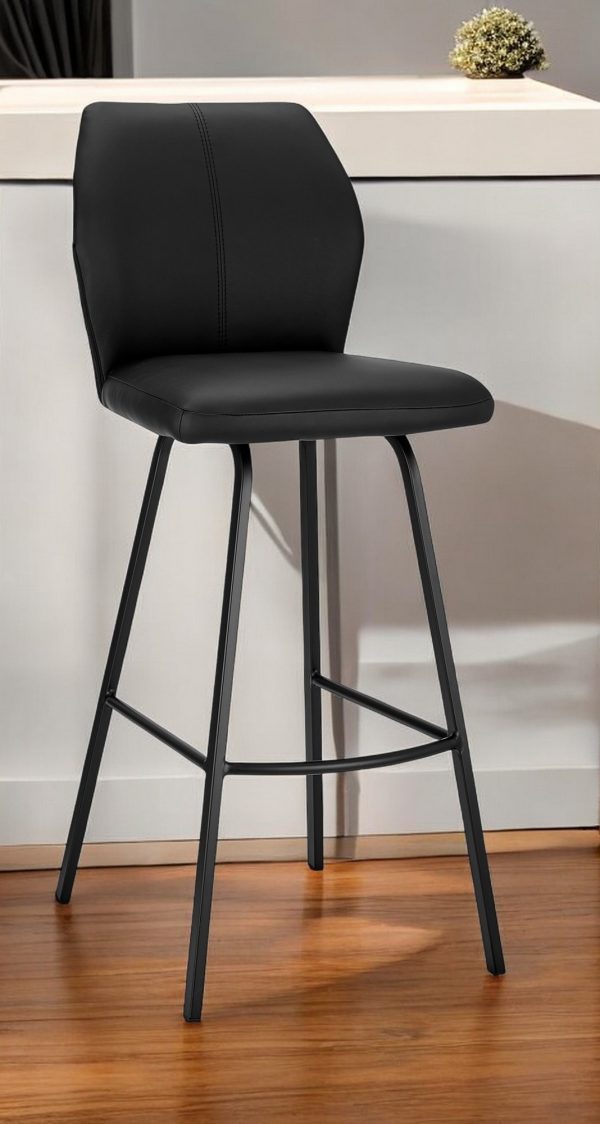 26" Black Faux Leather and Iron Counter Height Bar Chair - Image 2