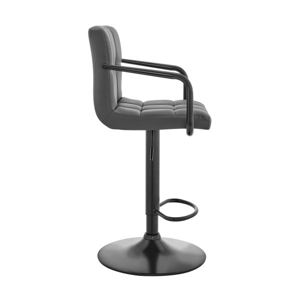 25" Gray And Black Faux Leather And Iron Swivel Low Back Adjustable Height Bar Chair - Image 3