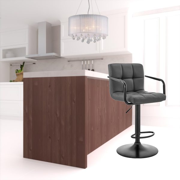 25" Gray And Black Faux Leather And Iron Swivel Low Back Adjustable Height Bar Chair - Image 2