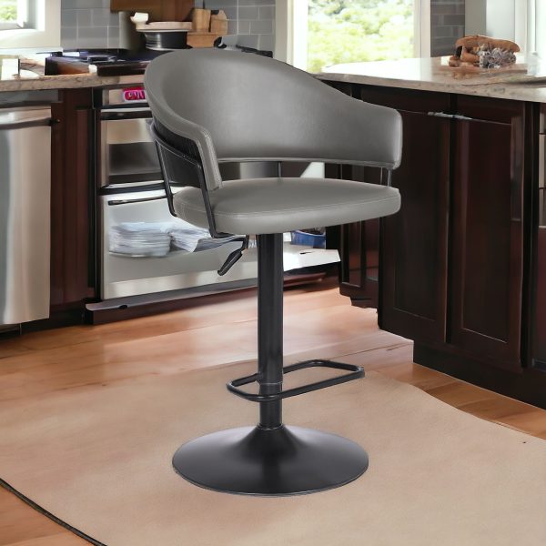 25" Gray And Black Iron Swivel Adjustable Height Bar Chair - Image 2
