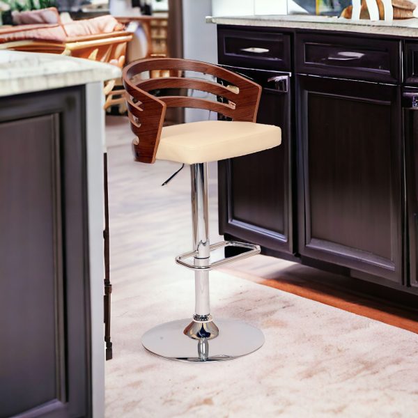 25" Cream And Silver Iron Swivel Low Back Adjustable Height Bar Chair - Image 2