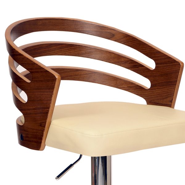 25" Cream And Silver Iron Swivel Low Back Adjustable Height Bar Chair - Image 3
