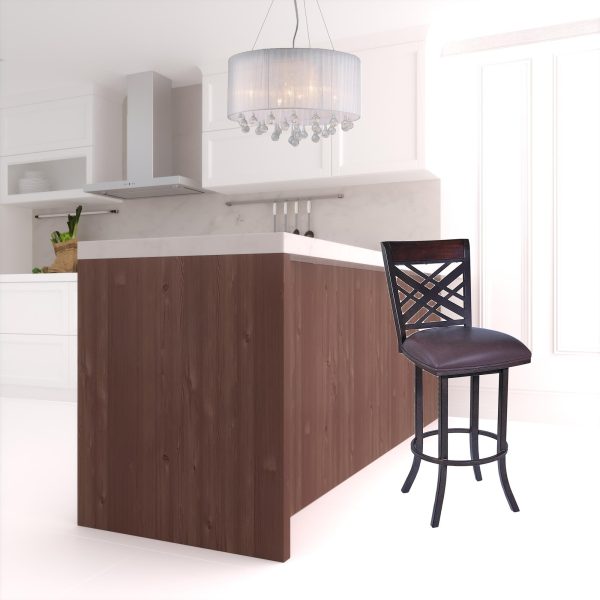26" Brown Faux Leather And Iron Counter Height Bar Chair - Image 2