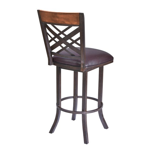 26" Brown Faux Leather And Iron Counter Height Bar Chair - Image 3