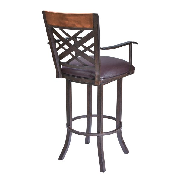 26" Brown Faux Leather And Iron Counter Height Bar Chair - Image 3