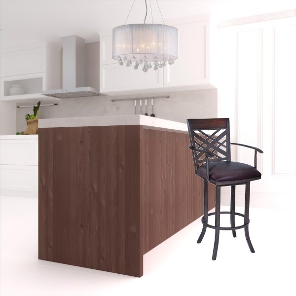 26" Brown Faux Leather And Iron Counter Height Bar Chair - Image 2