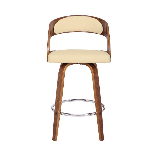 26" Cream And Brown Faux Leather And Iron Swivel Low Back Counter Height Bar Chair - Image 3