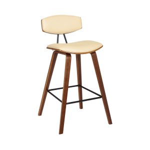 26" Cream And Brown Iron Low Back Counter Height Bar Chair