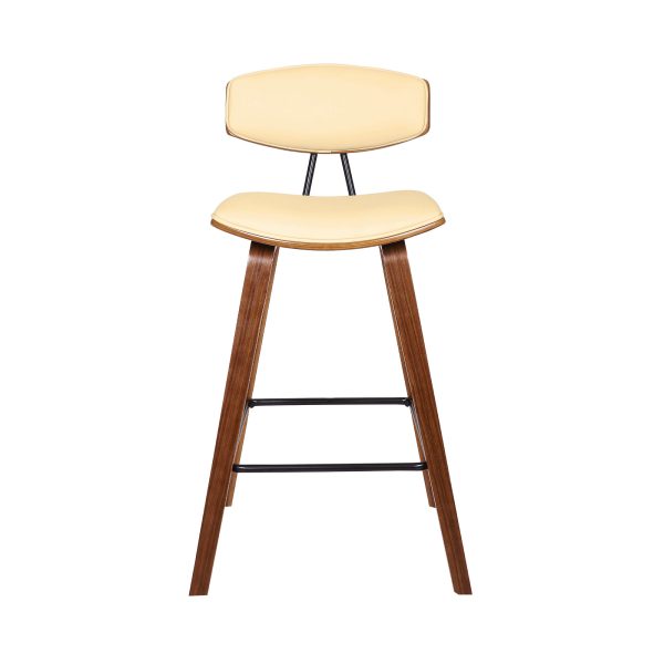 26" Cream and Brown Fabric and Iron Low Back Counter Height Bar Chair - Image 3