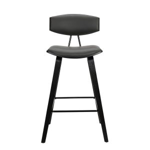 26" Gray and Black Faux Leather and Iron Low Back Counter Height Bar Chair