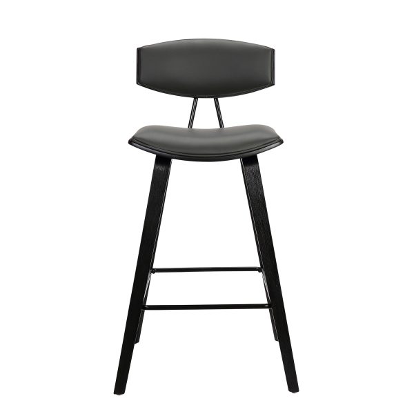 26" Gray and Black Faux Leather and Iron Low Back Counter Height Bar Chair