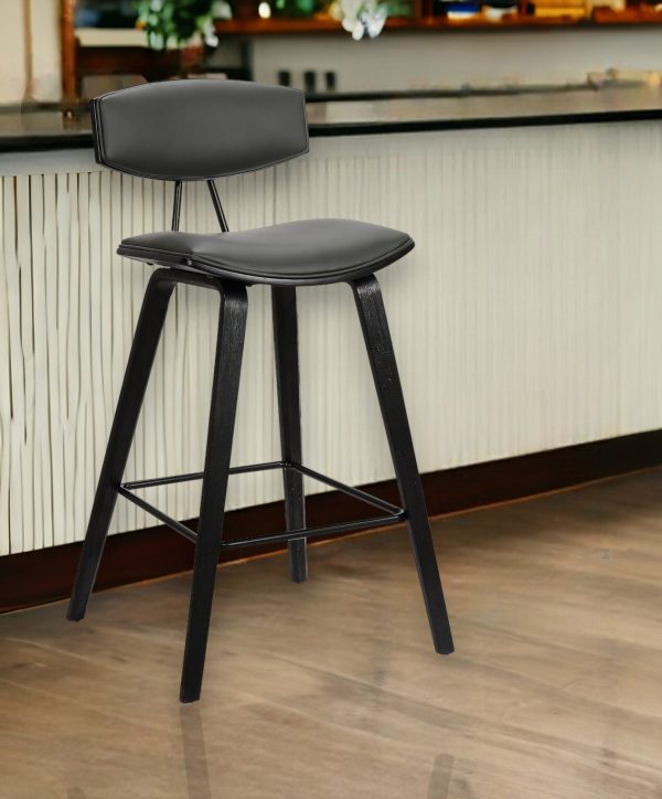 26" Gray And Black Iron Low Back Counter Height Bar Chair - Image 2