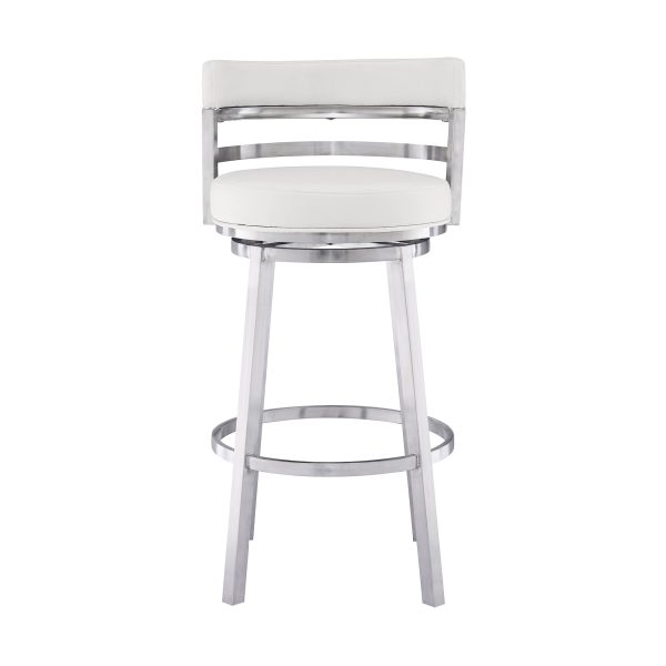 26" White And Silver Faux Leather And Iron Swivel Low Back Counter Height Bar Chair - Image 3