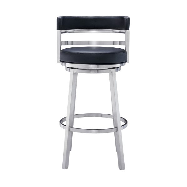26" Black And Silver Faux Leather And Iron Swivel Low Back Counter Height Bar Chair - Image 3
