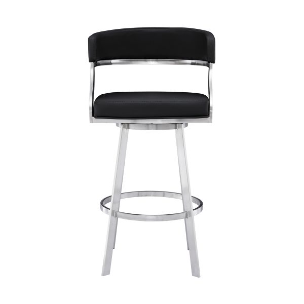 26" Black And Silver Faux Leather And Iron Swivel Low Back Counter Height Bar Chair - Image 3
