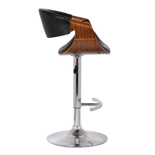 24" Black And Silver Solid Wood Swivel Low Back Adjustable Height Bar Chair - Image 2
