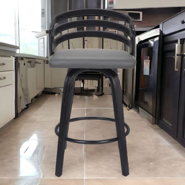 30" Gray And Black Iron Swivel Low Back Bar Height Bar Chair - Image 2