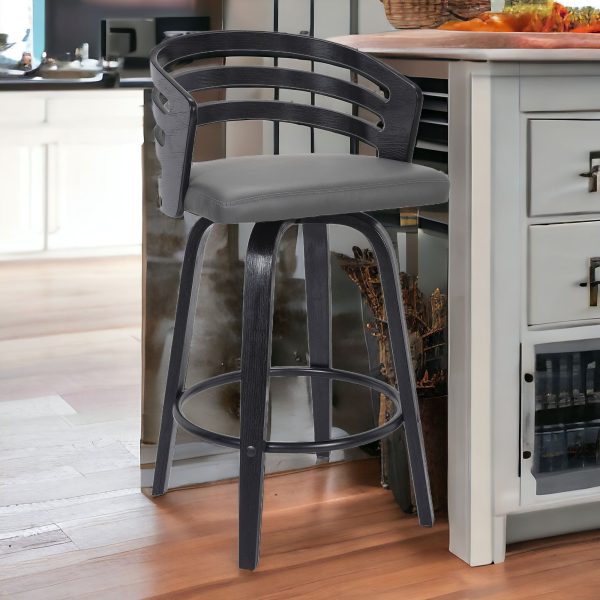 30" Gray And Black Iron Swivel Low Back Bar Height Bar Chair - Image 3