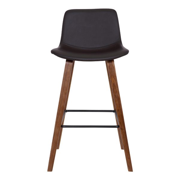 26" Brown Faux Leather And Solid Wood Low Back Counter Height Bar Chair - Image 3