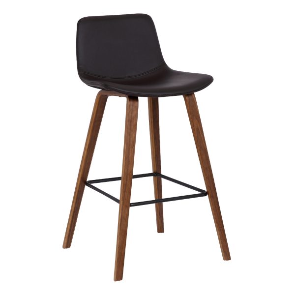 26" Brown Faux Leather And Solid Wood Low Back Counter Height Bar Chair - Image 2