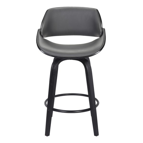 26" Gray And Black Faux Leather And Iron Swivel Low Back Counter Height Bar Chair - Image 3