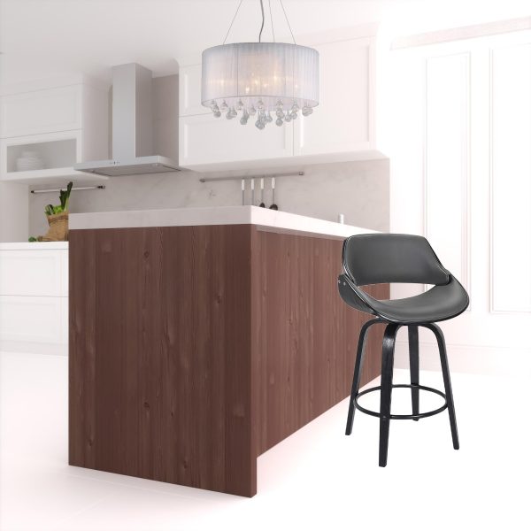 26" Gray And Black Faux Leather And Iron Swivel Low Back Counter Height Bar Chair - Image 2