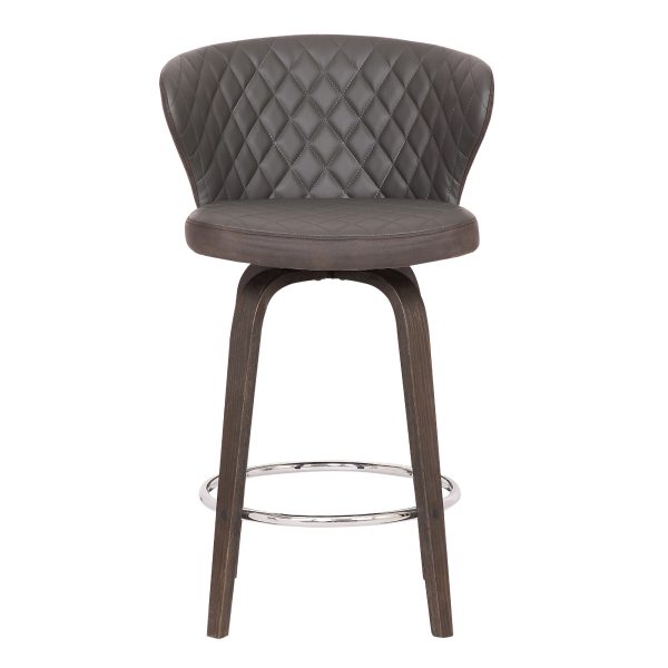 26" Brown Faux Leather And Iron Swivel Low Back Counter Height Bar Chair - Image 3