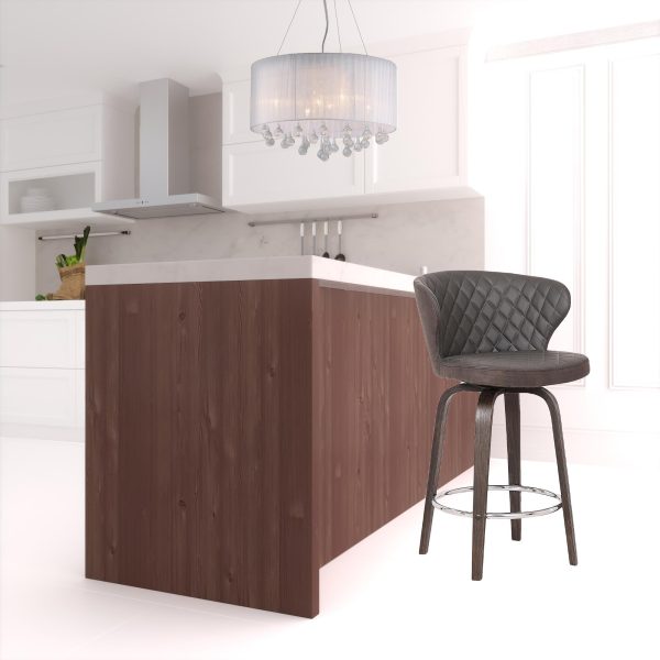 30" Brown Faux Leather And Iron Swivel Low Back Bar Height Bar Chair - Image 2