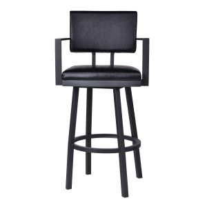 26" Black Faux Leather and Iron Counter Height Swivel Bar Chair