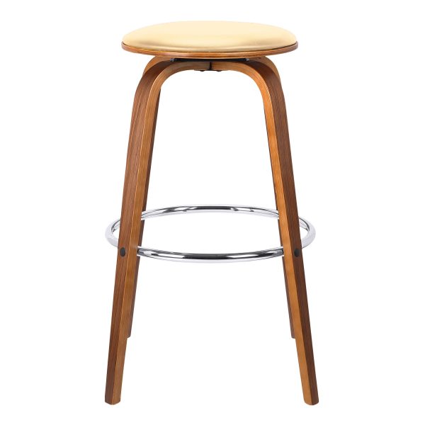 25" Cream And Brown Iron Swivel Backless Counter Height Bar Chair - Image 2