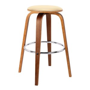 25" Cream And Brown Iron Swivel Backless Counter Height Bar Chair