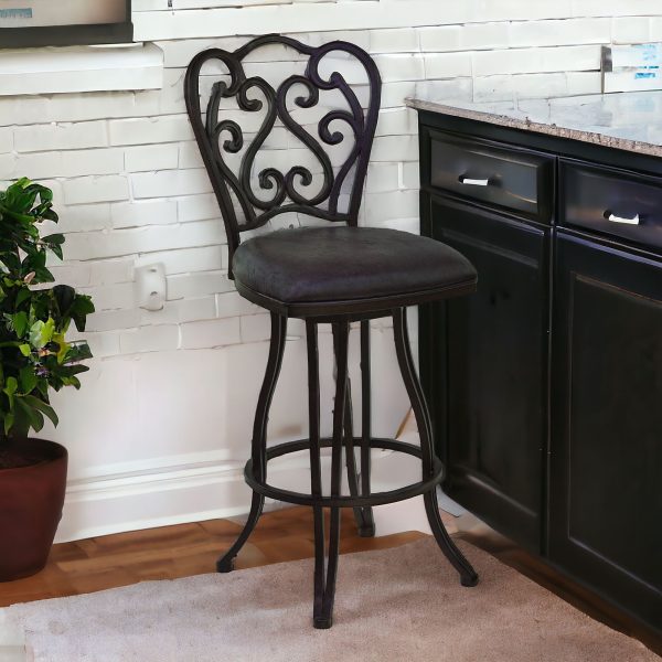30" Espresso Iron Swivel Bar Height Bar Chair - Image 3