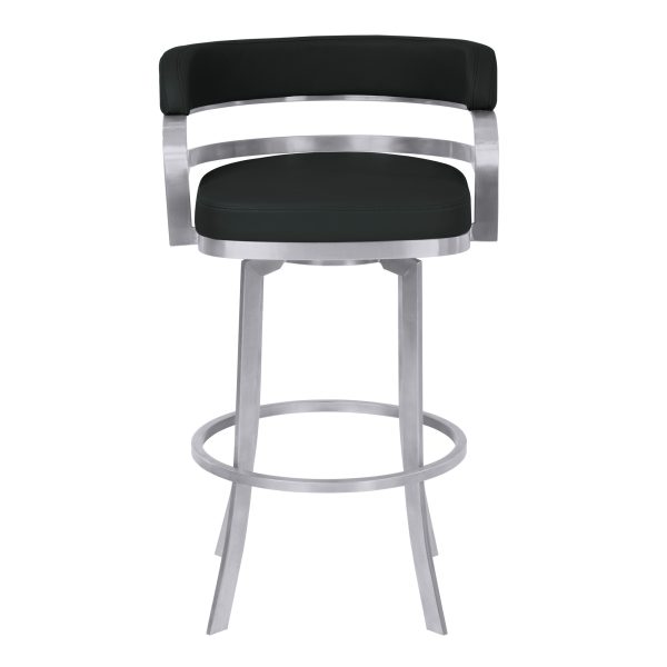 26" Black and Silver Faux Leather and Iron Low Back Counter Height Swivel Bar Chair - Image 3