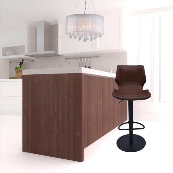 21" Coffee And Black Faux Leather And Iron Swivel Low Back Adjustable Height Bar Chair - Image 2