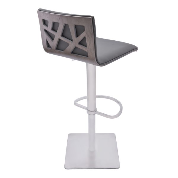 21" Gray And Silver Iron Swivel Backless Adjustable Height Bar Chair - Image 3