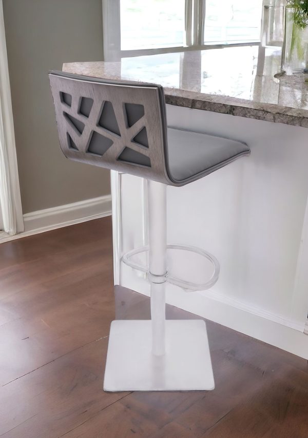 21" Gray And Silver Iron Swivel Backless Adjustable Height Bar Chair - Image 2