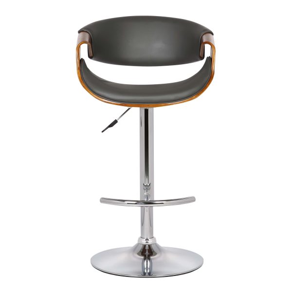 24" Gray And Silver Solid Wood Swivel Low Back Adjustable Height Bar Chair - Image 3