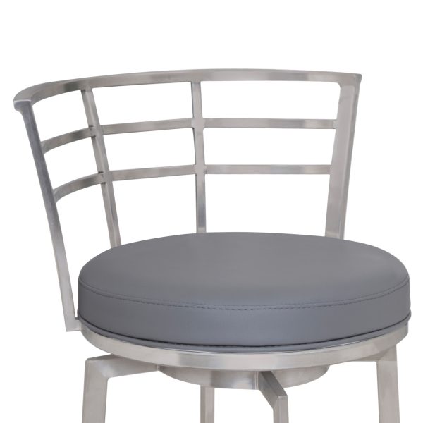 26" Gray And Silver Faux Leather And Iron Swivel Low Back Counter Height Bar Chair - Image 3