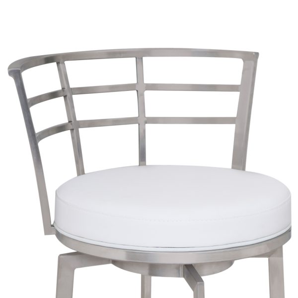 26" White And Silver Faux Leather And Iron Swivel Low Back Counter Height Bar Chair - Image 3