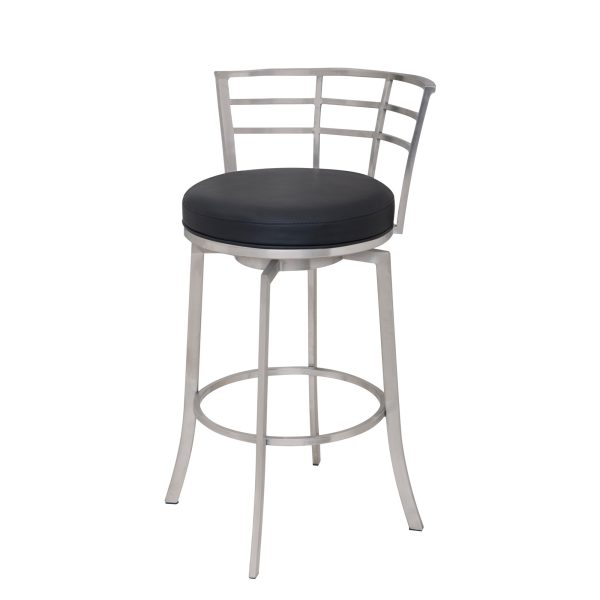 26" Black And Silver Faux Leather And Iron Swivel Low Back Counter Height Bar Chair - Image 3