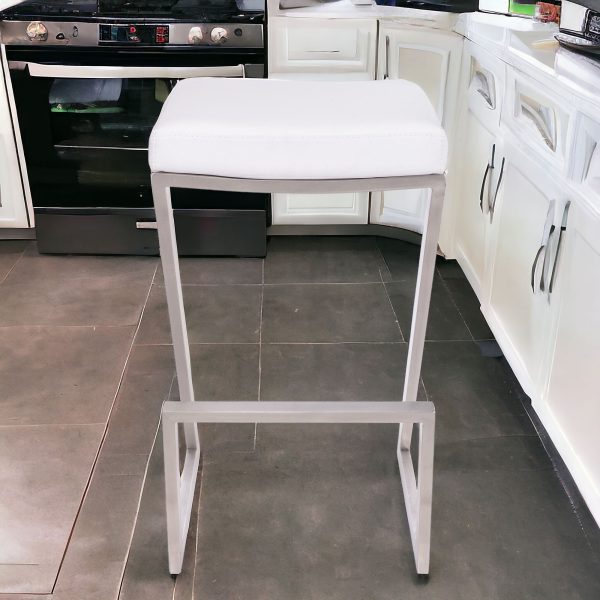 26" White And Silver Iron Backless Counter Height Bar Chair - Image 2