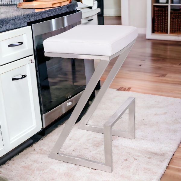 26" White And Silver Iron Backless Counter Height Bar Chair - Image 3