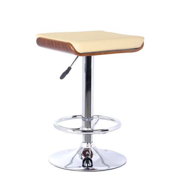 Cream and Silver Fabric and Iron Backless Adjustable Height Bar Chair