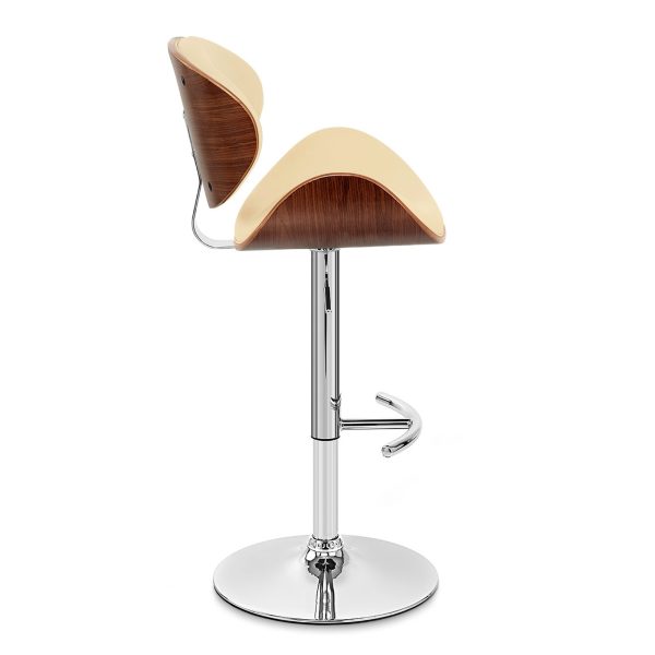 25" Cream and Silver Faux Leather and Solid Wood Low Back Adjustable Height Swivel Bar Chair - Image 4