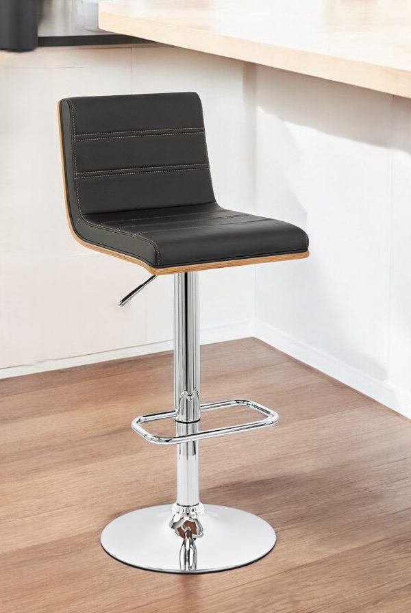 23" Black And Silver Iron Swivel Low Back Adjustable Height Bar Chair - Image 2