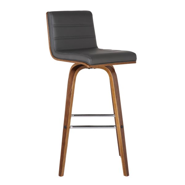 26" Gray and Brown Fabric and Solid Wood Low Back Counter Height Swivel Bar Chair - Image 3