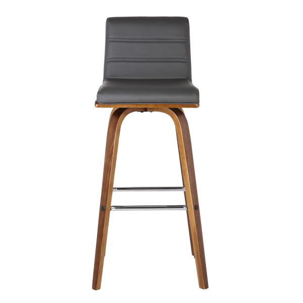 26" Gray and Brown Fabric and Solid Wood Low Back Counter Height Swivel Bar Chair - Image 2