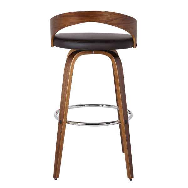 26" Brown Faux Leather And Solid Wood Swivel Low Back Counter Height Bar Chair - Image 3